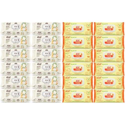Fibril Islak Havlu Bebek Mendil 90 Yaprak Zeytinyağlı & Bebek (Karma 24 Lü Set) 2160 Yaprak