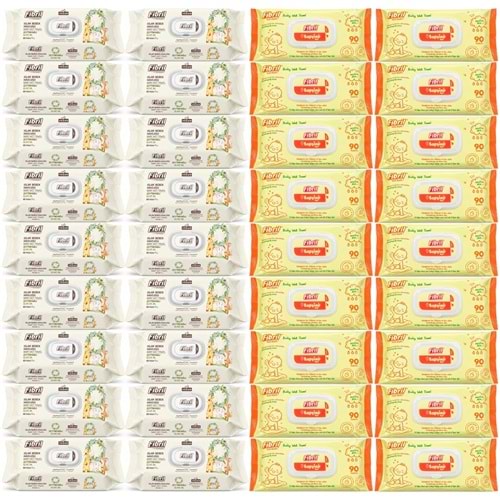 Fibril Islak Havlu Bebek Mendil 90 Yaprak Zeytinyağlı & Bebek (Karma 36 Lı Set) 3240 Yaprak