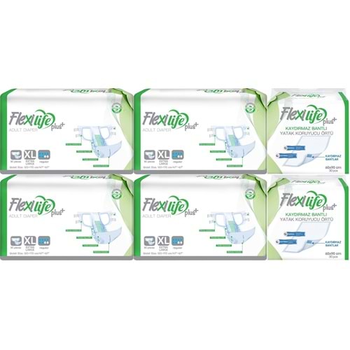Flexi Life Yetişkin Hasta Bezi Bel Bantlı Tekstil Yüzeyli XL 120 Adet + Yatak Koruyucu Örtü 60 Adet