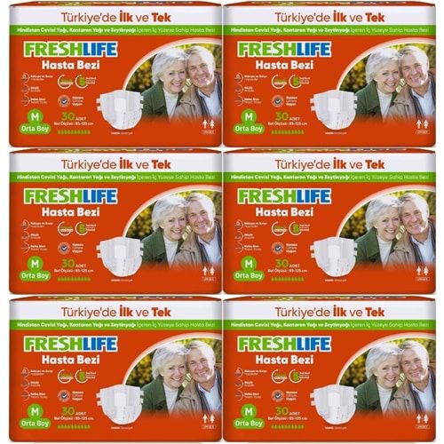 FreshLife Yetişkin Hasta Bezi Bantlı M - Medium - Orta 180 Adet (6PK*30)