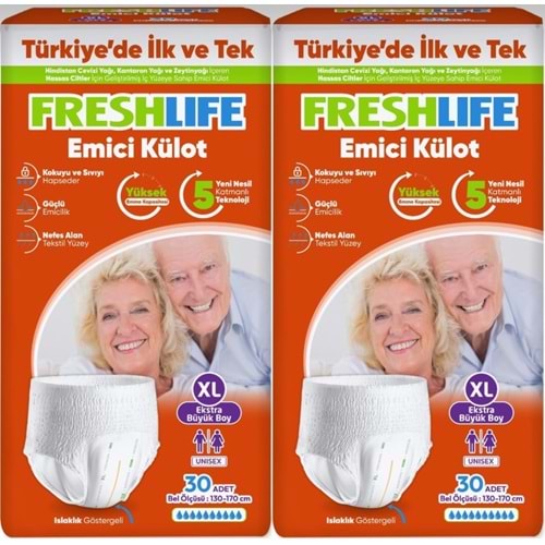 FreshLife Emici Külot Hasta Bezi XL Ekstra Büyük 60 Adet (2PK*30)