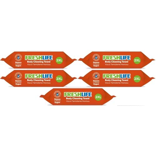 Freshlife Hasta Vücut Temizleme Islak Mendil Havlu 50 Yaprak XL (5 Li Set)
