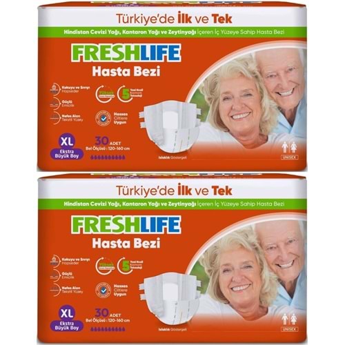 FreshLife Yetişkin Hasta Bezi Bel Bantlı XL - Ekstra Large - Extra Large 60 Adet (2PK*30)