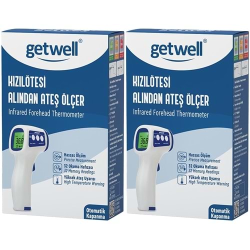 Getwell Ateş Ölçer Kızıl Ötesi Alından - Temassız - Uzaktan (Yetişkin & Bebek & Çocuk) (2 Li Set)
