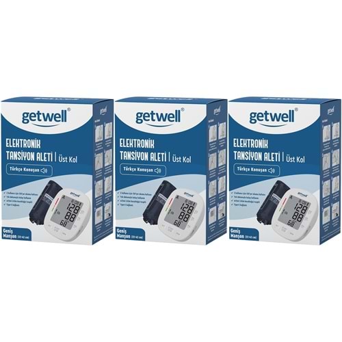 Getwell Konuşan Üst Koldan Tansiyon Aleti - Ölçme Cihazı (Geniş Manşon) (3 Lü Set)