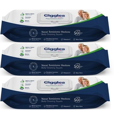 Giggles Yetişkin Vücut Temizleme Islak Mendil Havlu 150 Yaprak XL (Beyaz Sabun Kokulu) (3PK*50)
