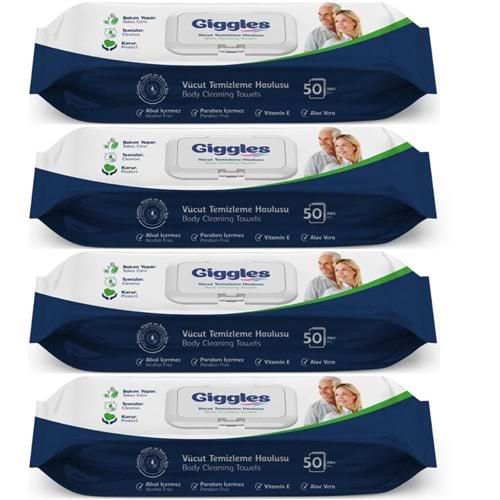 Giggles Yetişkin Vücut Temizleme Islak Mendil Havlu 200 Yaprak XL (Beyaz Sabun Kokulu) (4PK*50)