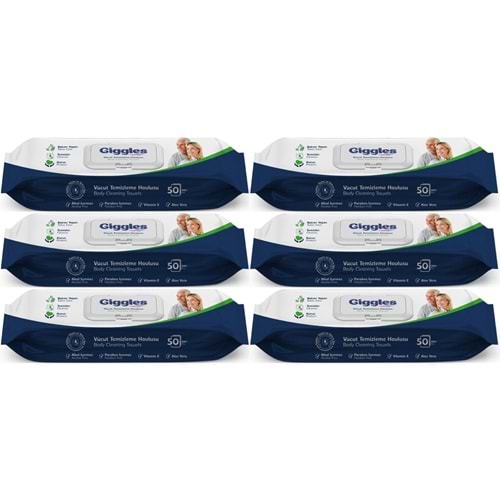 Giggles Yetişkin Vücut Temizleme Islak Mendil Havlu 300 Yaprak XL (Beyaz Sabun Kokulu) (6PK*50)