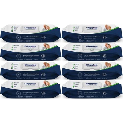 Giggles Yetişkin Vücut Temizleme Islak Mendil Havlu 400 Yaprak XL (Beyaz Sabun Kokulu) (8PK*50)