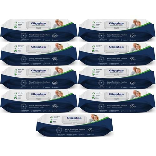 Giggles Yetişkin Vücut Temizleme Islak Mendil Havlu 450 Yaprak XL (Beyaz Sabun Kokulu) (9PK*50)