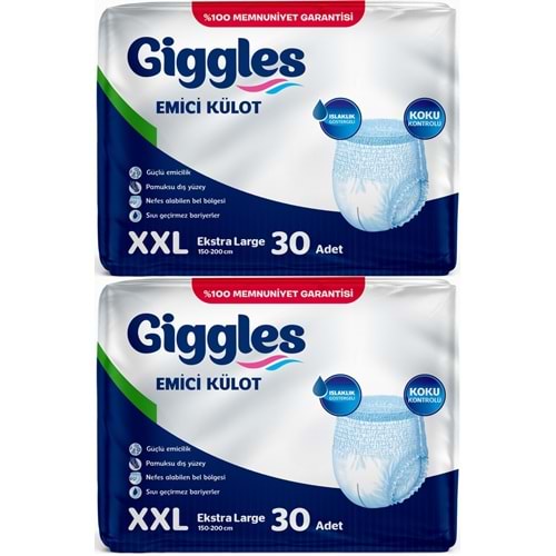 Giggles Yetişkin Bezi Emici Külot Ekstra Büyük (XXL) (Bel Ölçüsü 150 - 200 CM) 60 Adet
