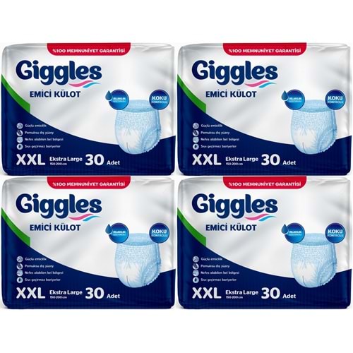 Giggles Yetişkin Bezi Emici Külot Ekstra Büyük (XXL) (Bel Ölçüsü 150 - 200 CM) 120 Adet