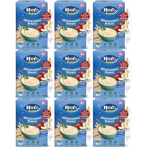 Hero Baby Kaşık Maması 200GR Gece Sütlü Elmalı 8 Tahıllı + Islak Mendil Hediye (9 Lu Set)