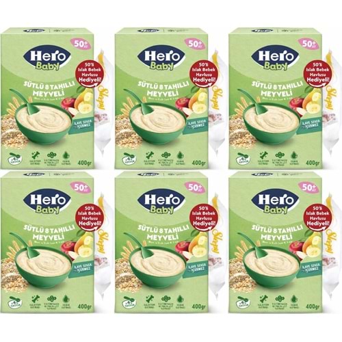Hero Baby Kaşık Maması 400GR Sütlü 8 Tahıllı Meyveli + Islak Mendil Hediye (6 Lı Set)