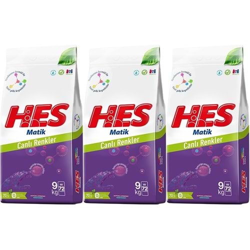 HES Matik Toz Çamaşır Deterjanı 27KG Color/Renkliler (216 Yıkama) (3PK*9KG)