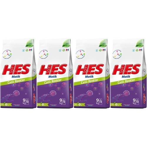 HES Matik Toz Çamaşır Deterjanı 36KG Color/Renkliler (288 Yıkama) (4PK*9KG)