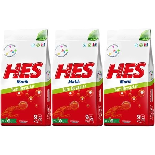 HES Matik Toz Çamaşır Deterjanı 27KG White/Beyazlar (216 Yıkama) (3PK*9KG)
