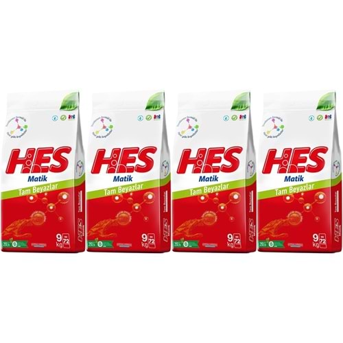 HES Matik Toz Çamaşır Deterjanı 36KG White/Beyazlar (288 Yıkama) (4PK*9KG)