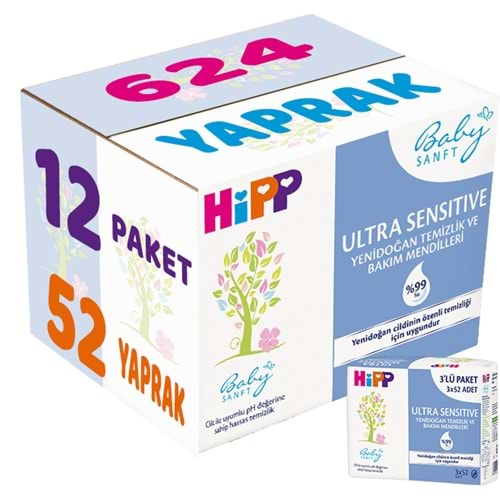Hipp Baby Sanft Islak Havlu Mendil 52 Yaprak Ultra Sensitive Yenidoğan 12 Li Set (4PK*3) 624 Yaprak