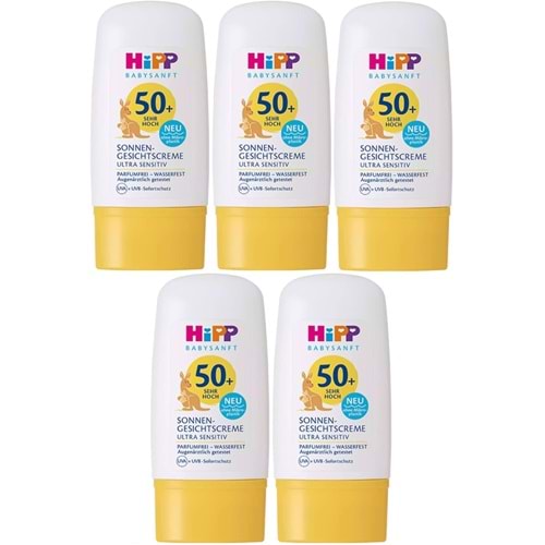 Hipp Babysanft Güneş Kremi -Yüz için Sonnen Gesıchtscreme 50+ Faktör Ultra Sensıtıv 30ML (5 Li Set)