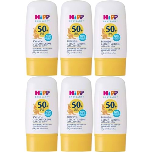 Hipp Babysanft Güneş Kremi -Yüz için Sonnen Gesıchtscreme 50+ Faktör Ultra Sensıtıv 30ML (6 Lı Set)
