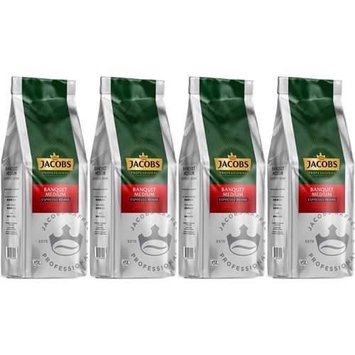 Jacobs Banquet Medium Çekirdek Kahve 1KG (Espresso Beans) (4 Lü Set)