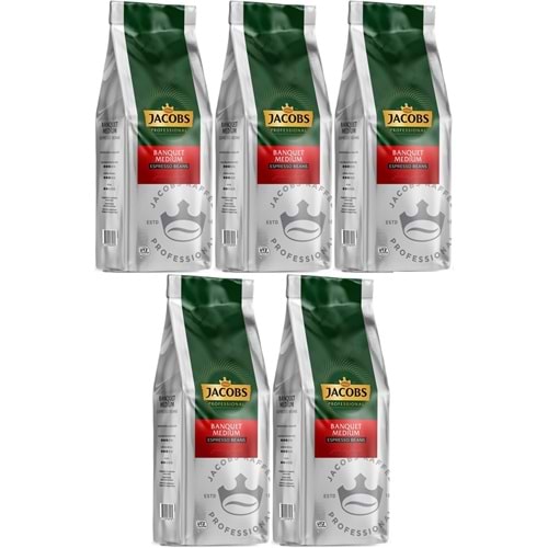 Jacobs Banquet Medium Çekirdek Kahve 1KG (Espresso Beans) (5 Li Set)