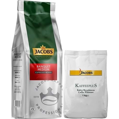 Jacobs Medium Çekirdek Kahve 1KG (Espresso Beans) & Kaffeeplus Süt Tozu 1KG (Karma 2 Li Set)
