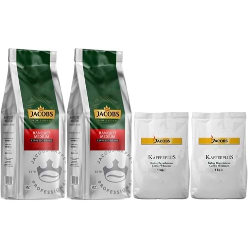 Jacobs Medium Çekirdek Kahve 1KG (Espresso Beans) & Kaffeeplus Süt Tozu 1KG (Karma 4 Lü Set)