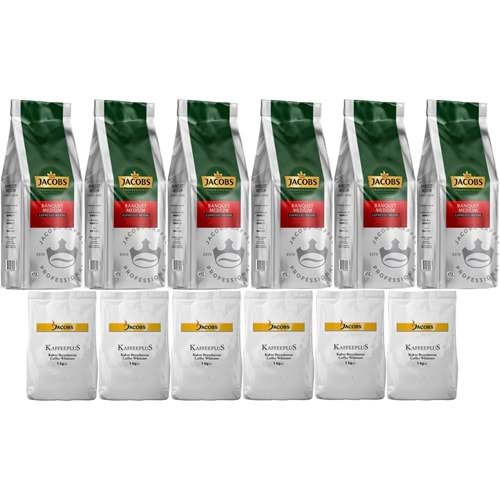 Jacobs Medium Çekirdek Kahve 1KG (Espresso Beans) & Kaffeeplus Süt Tozu 1KG (Karma 12 Li Set)