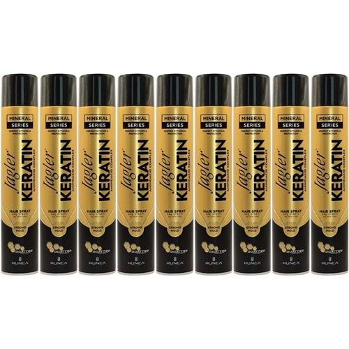 Jagler Saç Spreyi 400ML Keratinli Keratin Strong Hold - Minarelli - Ekstra Sert (9 Lu Set)
