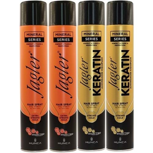 Jagler Saç Spreyi 400ML Extra Strong Hold Ekstra Güçlü Tutuş & Minarelli Ekstra Sert (Karma 4Lü Set)
