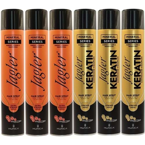 Jagler Saç Spreyi 400ML Extra Strong Hold Ekstra Güçlü Tutuş & Minarelli Ekstra Sert (Karma 6Lı Set)