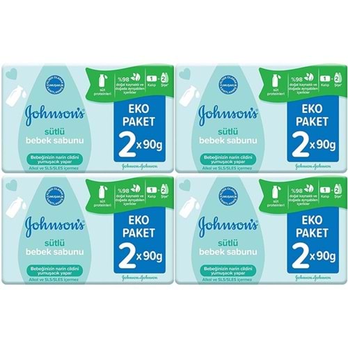 Johnsons Baby Bebek Sabunu 90GR Sütlü 8 Li Set (4PK*2)
