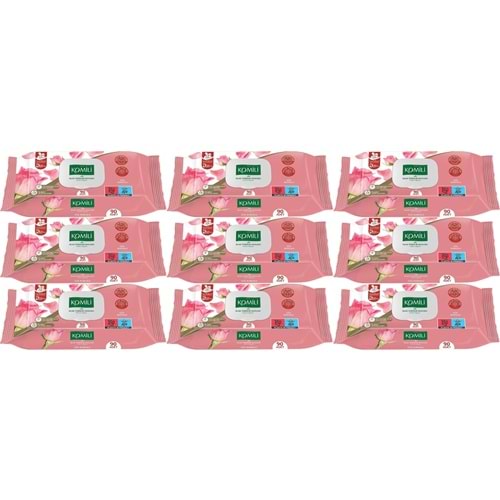 Komili Islak Havlu Mendil 90 Yaprak Gül Kokulu (9 Lu Set) Pratik Kapaklı (810 Yaprak)