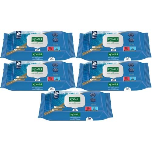 Komili Islak Havlu Mendil 90 Yaprak Okyanus Esintisi (5 Li Set) Pratik Kapaklı (450 Yaprak)