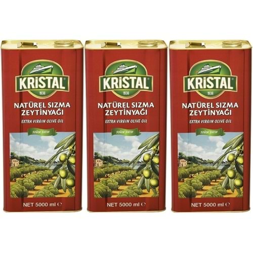 Kristal Zeytinyağı 15LT Natürel Sızma Soğuk Sıkım (Teneke) (3PK*5LT)