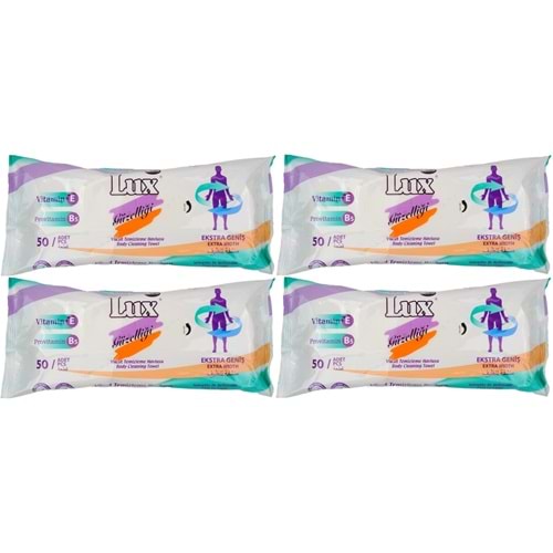 Lüx Hasta Vücut Temizleme Islak Mendil Havlu 50 Yaprak XL (4 Lü Set)