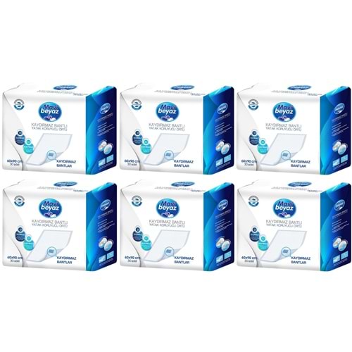 Mavi Beyaz Hasta Alt Açma Yatak Koruyucu Örtü 60*90CM 180 Adet (6Pk*30) Kaydırmaz Bantlı