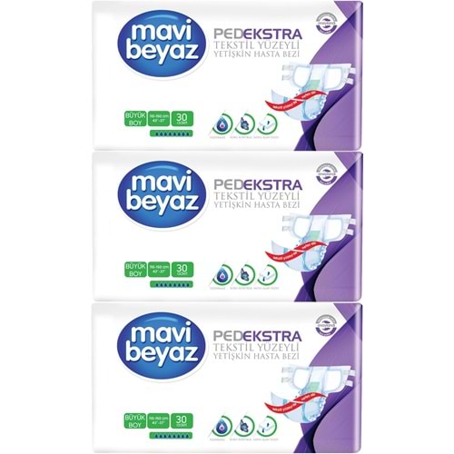 Mavi Beyaz Ped Ekstra Tekstil Yüzeyli Yetişkin Bel Bantlı Hasta Bezi Large Büyük 90 Adet