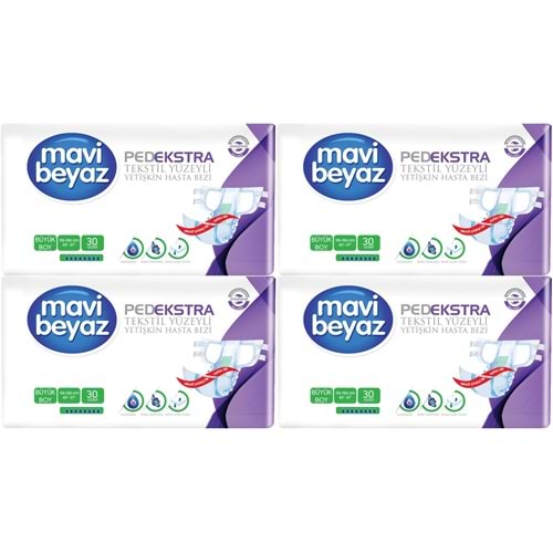 Mavi Beyaz Ped Ekstra Tekstil Yüzeyli Yetişkin Bel Bantlı Hasta Bezi Large Büyük 120 Adet