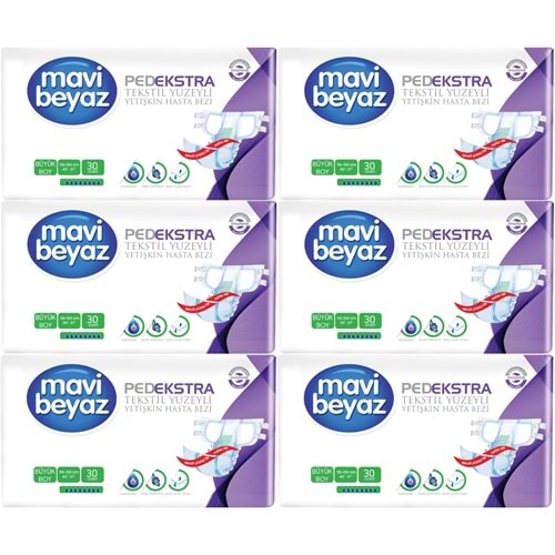 Mavi Beyaz Ped Ekstra Tekstil Yüzeyli Yetişkin Bel Bantlı Hasta Bezi Large Büyük 180 Adet