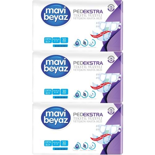 Mavi Beyaz Ped Ekstra Tekstil Yüzeyli Yetişkin Bel Bantlı Hasta Bezi Medium Orta 90 Adet