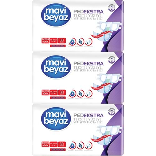 Mavi Beyaz Ped Ekstra Tekstil Yüzeyli Yetişkin Bel Bantlı Hasta Bezi XL Ekstra Büyük 90 Adet