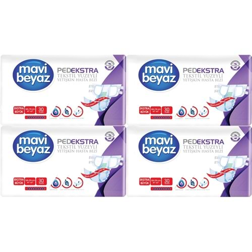 Mavi Beyaz Ped Ekstra Tekstil Yüzeyli Yetişkin Bel Bantlı Hasta Bezi XL Ekstra Büyük 120 Adet