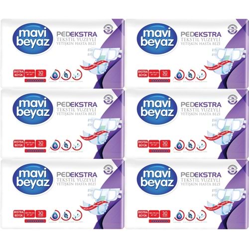 Mavi Beyaz Ped Ekstra Tekstil Yüzeyli Yetişkin Bel Bantlı Hasta Bezi XL Ekstra Büyük 180 Adet