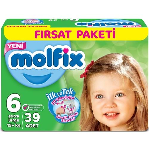 Molfix Bebek Bezi Beden:6 (15+Kg) Extra Large 117 Adet Aylık Fırsat Pk + 9 Adet Islak Havlu