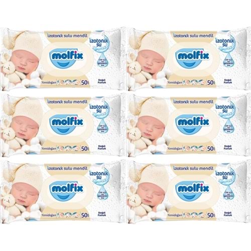 Molfix Islak Havlu Mendil İzotonik Yeni Doğan 6 Lı Set 50 Yaprak Pamuklu Plastik Kapaklı