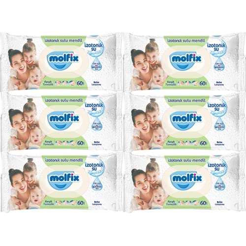 Molfix Islak Havlu Mendil İzotonik Ferah Temizlik 6 Lı set 60 Yaprak Plastik Kapaklı