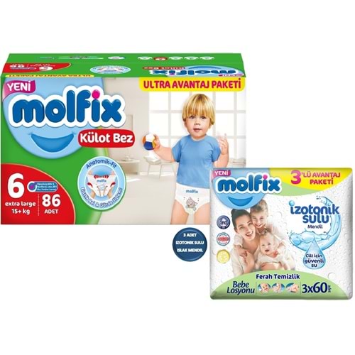 Molfix Külot Bebek Bezi Beden:6 (15+Kg) Extra Large 86 Adet Ultra Avantaj Pk + 3 Adet Islak Mendil